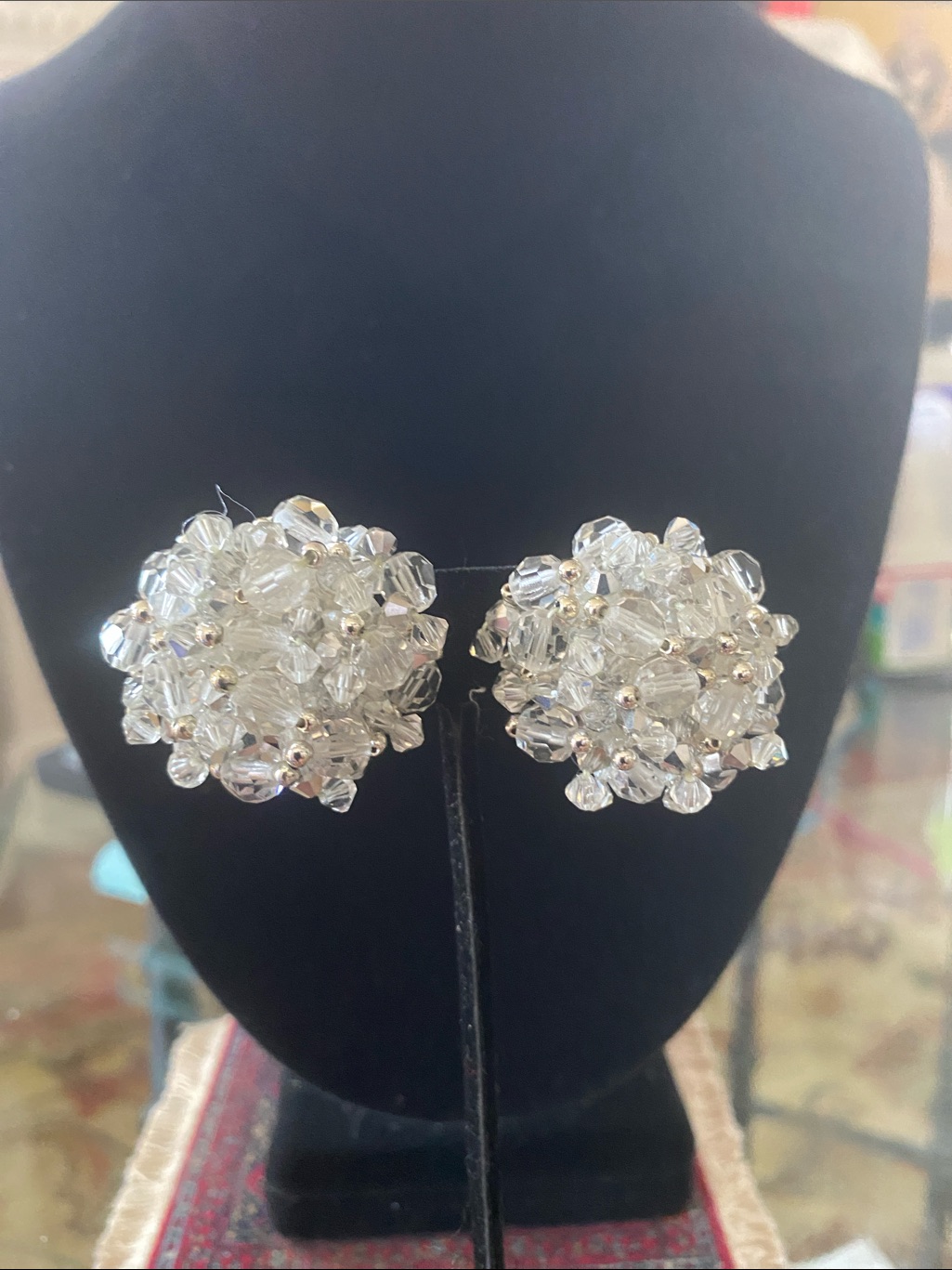 Crystal Cluster Button Earrings  Clear Crystal